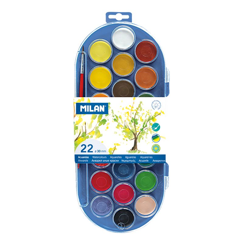 Estuche 22 pastillas acuarelas Ø 30 mm con pincel